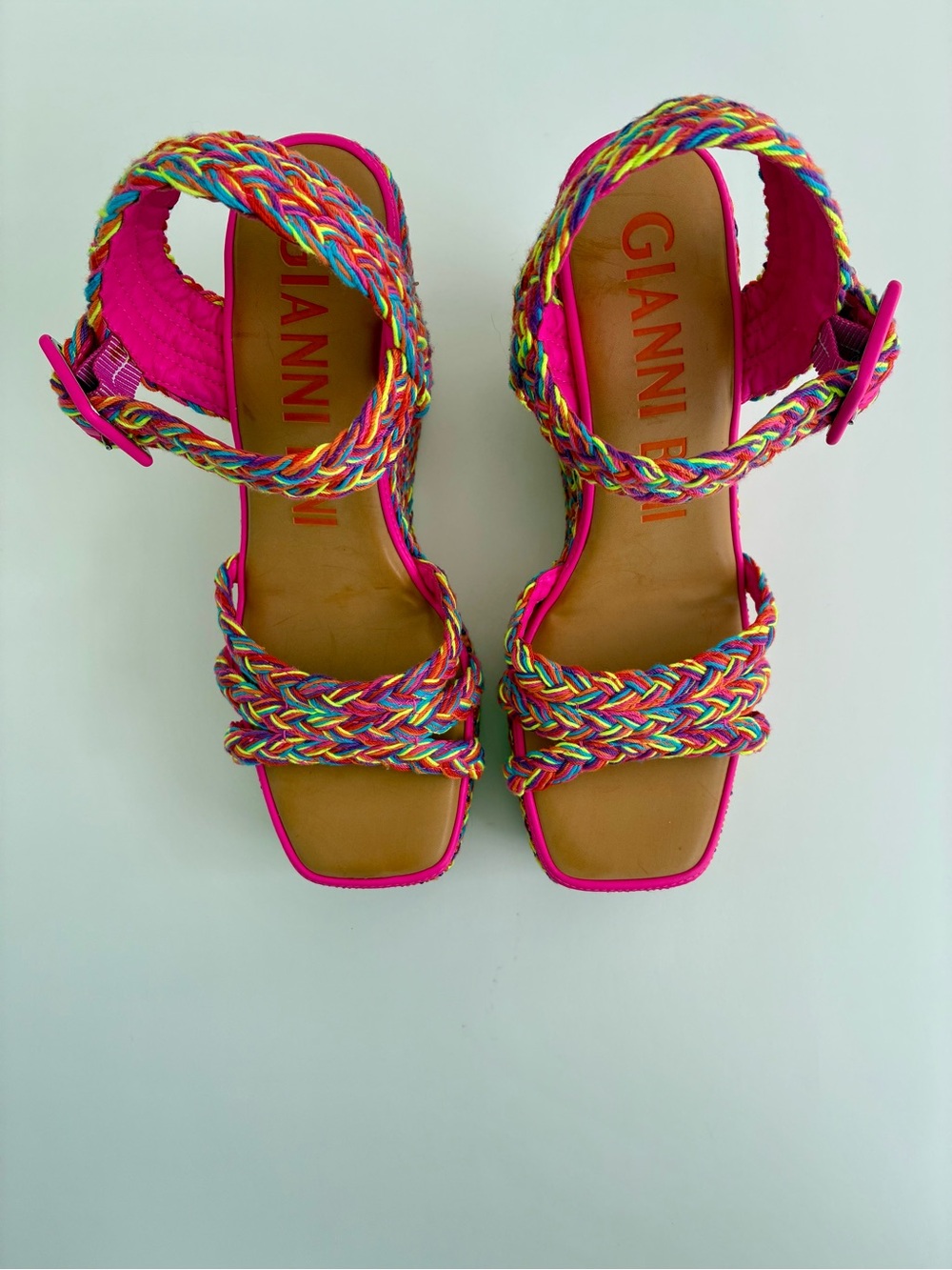 Gianni Bini Multicolor Braided Platform Wedge Sandals 9.5 NWOT